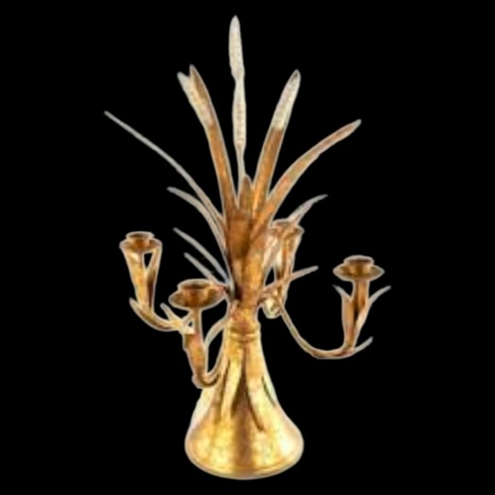 Mackenzie Childs Golden Wheat 4 Arm Candelabra 19.5" Metal Tabletop Art - Picture 4 of 4